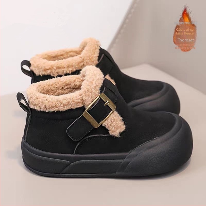 Pantofi de iarnă pentru fetițe 2025: căptușeală de catifea, încălțăminte caldă cu talpă moale, sneakers în stil Birkenstock