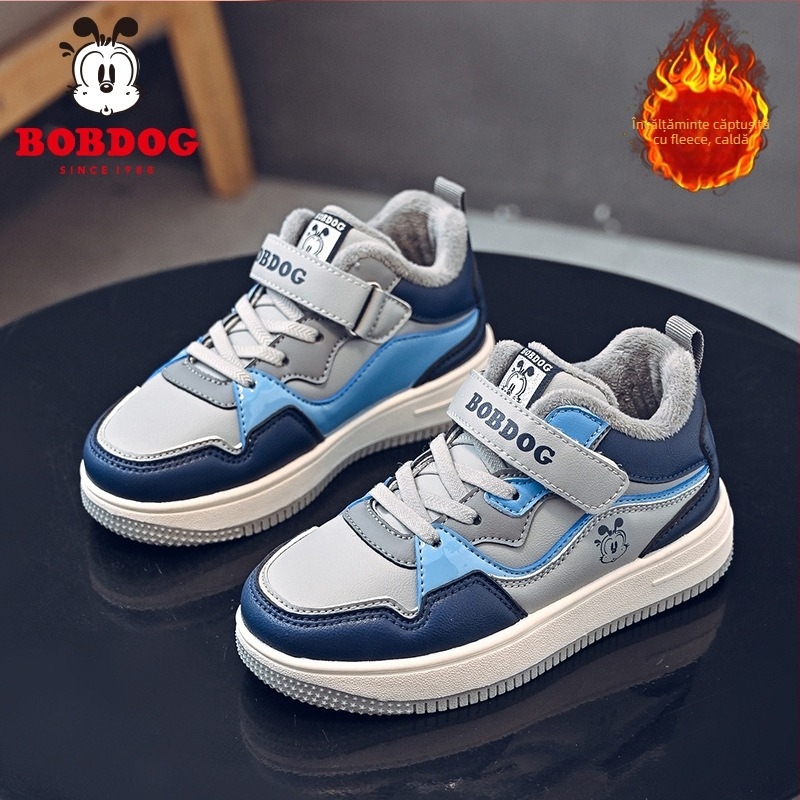Pantofi sport pentru băieți din piele microfibră impermeabilă, închidere cu Velcro, talpă groasă, căptușite calde, model dungat
