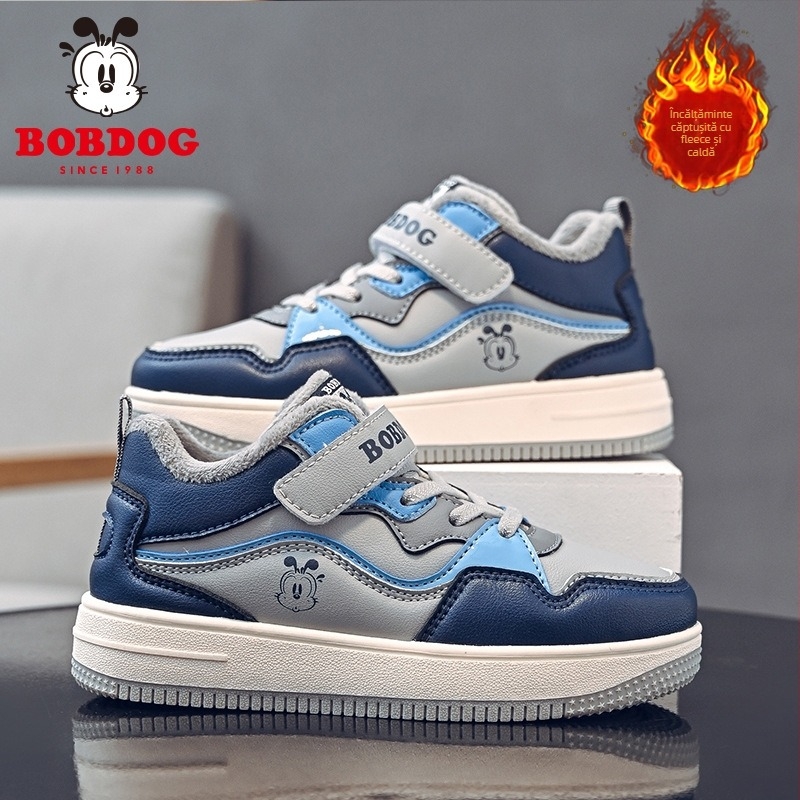 Pantofi sport pentru băieți din piele microfibră impermeabilă, închidere cu Velcro, talpă groasă, căptușite calde, model dungat