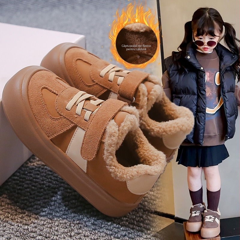 Pantofi sport pentru copii, PU partea superioară, talpă din cauciuc, impermeabili și antiderapant, branț PU, pentru toamna-iarnă