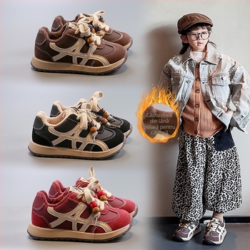 Pantofi sport pentru copii, iarnă 2025, în stil Forrest Gump, talpă moale, anti-derapare, căptușiți, Velcro, casual pentru băieți și fete