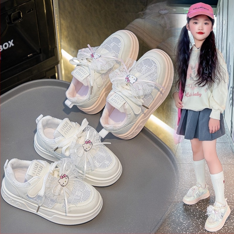 Pantofi sport pentru fete, din plasă, cu Velcro, suprafață PU+ plasă, talpă din cauciuc, model desen animat, primăvara 2025