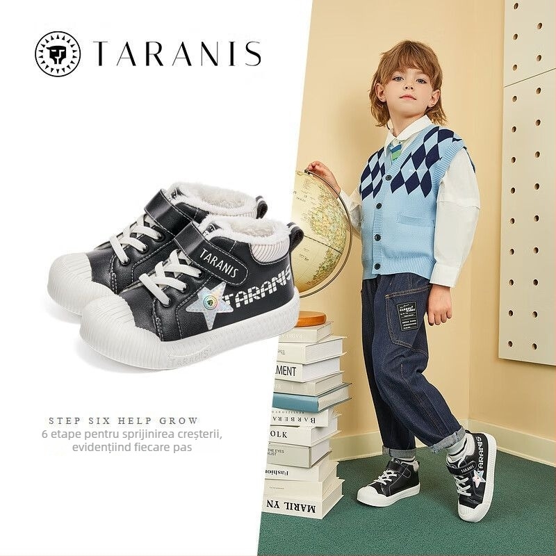 Tarannis pantofi sport pentru copii, iarnă, partea superioară din piele sintetică, talpă din cauciuc, închidere Velcro, călduroși și antiderapante
