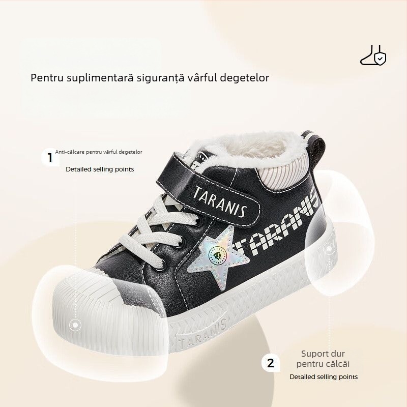 Tarannis pantofi sport pentru copii, iarnă, partea superioară din piele sintetică, talpă din cauciuc, închidere Velcro, călduroși și antiderapante