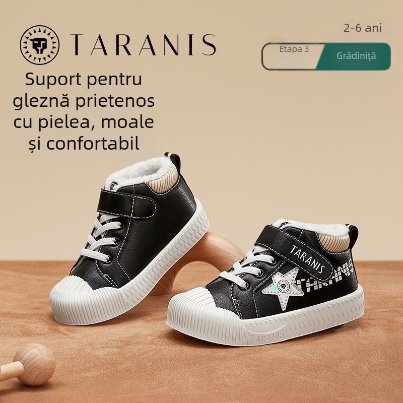 Tarannis pantofi sport pentru copii, iarnă, partea superioară din piele sintetică, talpă din cauciuc, închidere Velcro, călduroși și antiderapante