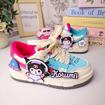 Pantofi sport pentru fete, talpă groasă, exterior PU sintetic, talpă din cauciuc, Velcro închidere, talpă joasă, stil desen animat, vara 2025