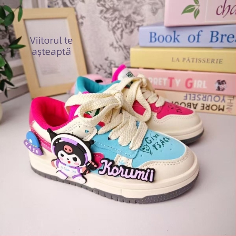 Pantofi sport pentru fete, talpă groasă, exterior PU sintetic, talpă din cauciuc, Velcro închidere, talpă joasă, stil desen animat, vara 2025