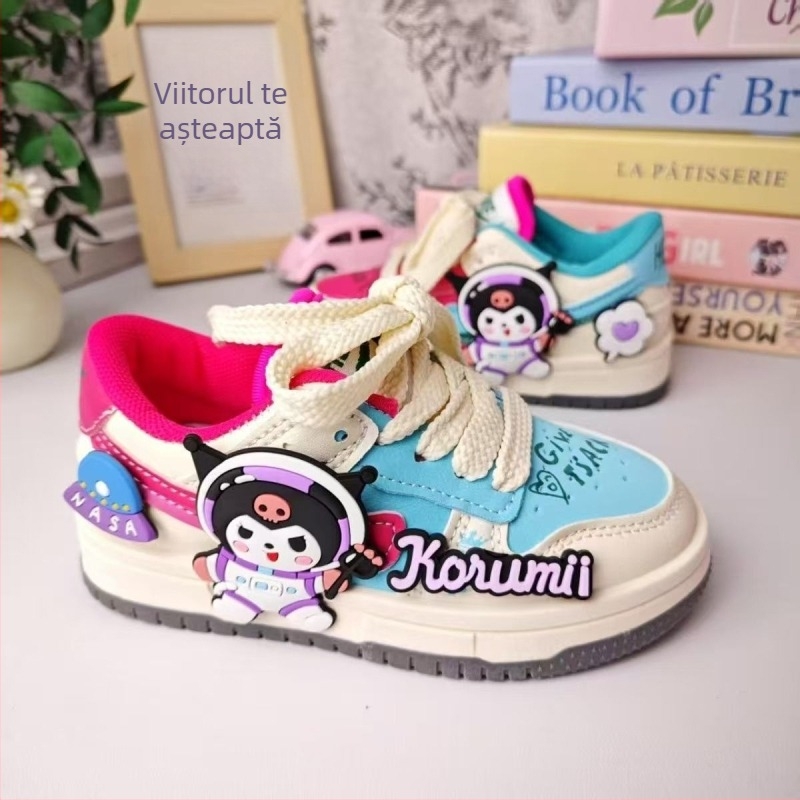 Pantofi sport pentru fete, talpă groasă, exterior PU sintetic, talpă din cauciuc, Velcro închidere, talpă joasă, stil desen animat, vara 2025
