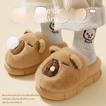 Capibara papuci pluș din bumbac pentru copii – anti-derapant, calzi, cu talpă moale pentru interior (toamnă–iarnă)