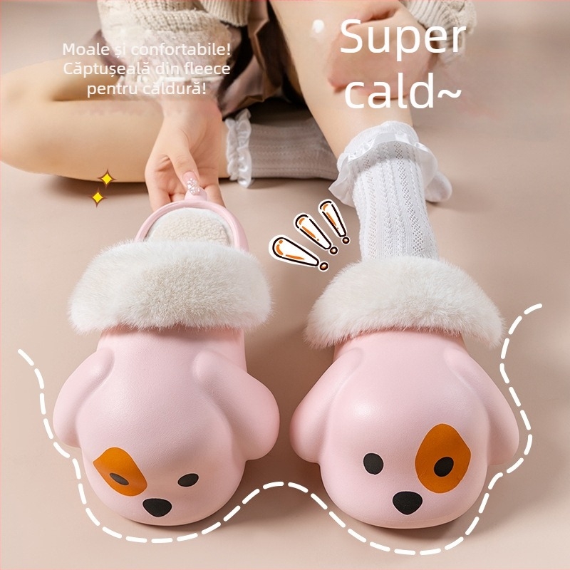 Papuci de interior pentru copii, din bumbac, Kepima, cu imprimeu desen animat, unisex, talpă EVA și căptușeală velur moale, pentru copii 4–16 ani