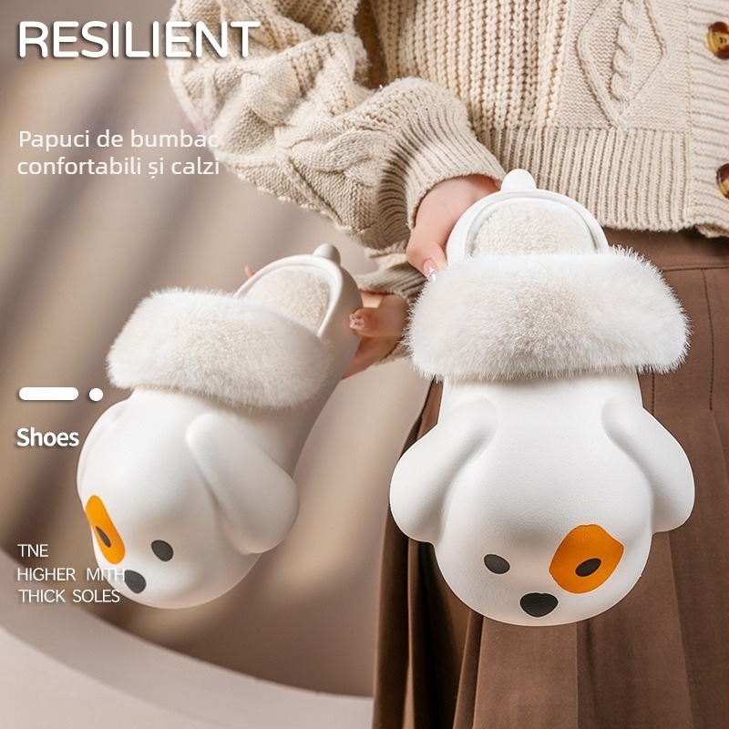 Papuci de interior pentru copii, din bumbac, Kepima, cu imprimeu desen animat, unisex, talpă EVA și căptușeală velur moale, pentru copii 4–16 ani