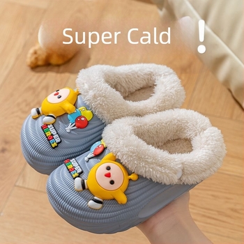 Papuci de casă din bumbac pentru copii, cu căptușeală lavabilă detașabilă, impermeabili și antiderapante, talpă EVA, model cu desene animate, pentru 1–3 ani, Iarnă 2024