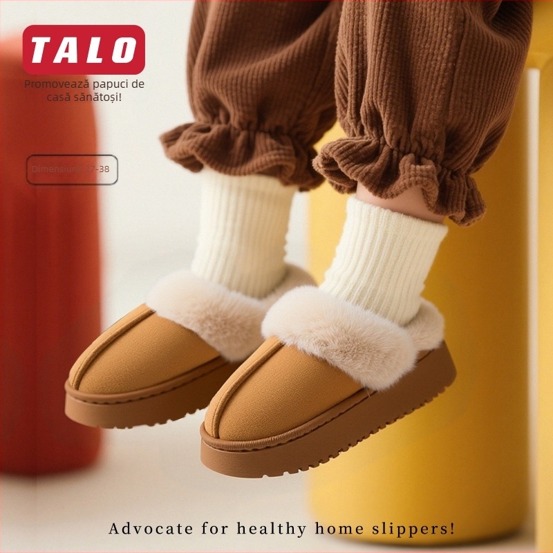 Șlapi de bumbac pentru copii, toamnă–iarna 2025, margine cu blană, confortabile și groase pentru casă, pentru copii 7–16 ani, unisex