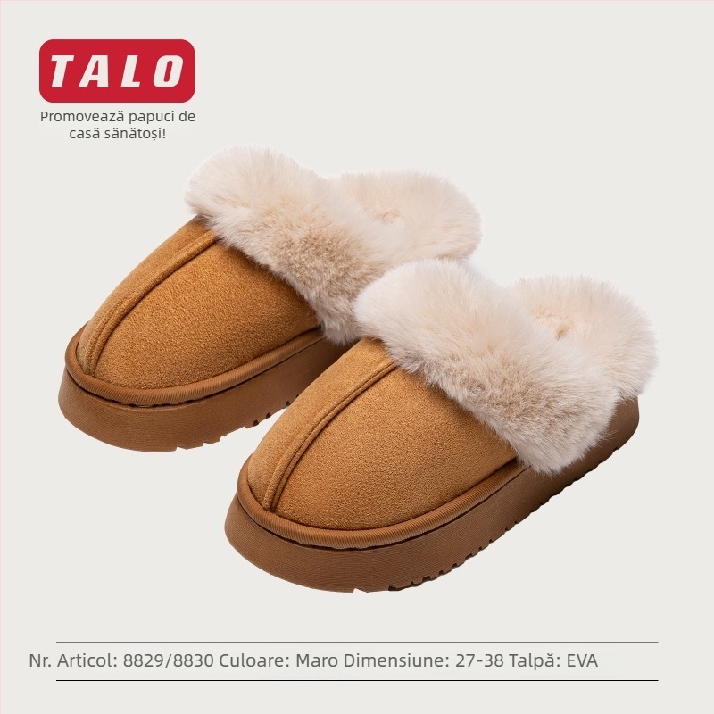 Șlapi de bumbac pentru copii, toamnă–iarna 2025, margine cu blană, confortabile și groase pentru casă, pentru copii 7–16 ani, unisex