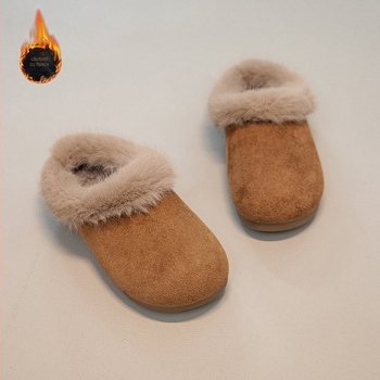 Papuci de casă pentru copii, căptușiți cu blăniță, exterior din piele sintetică, talpă din cauciuc, pentru iarnă