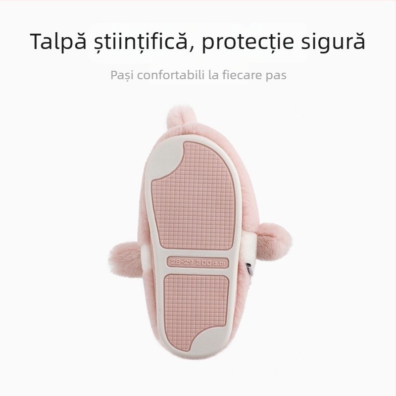 Papuci de interior pentru copii pentru iarnă, model rechin, partea superioară din velur, talpă TPR, căptușeală groasă, pentru copii 7–12 ani