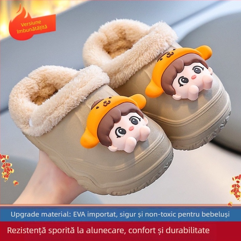 Papuci de casă din EVA și bumbac, pentru copii și adulți, unisex, antiderapante, impermeabile, design desene animate, călduroase pentru iarnă.