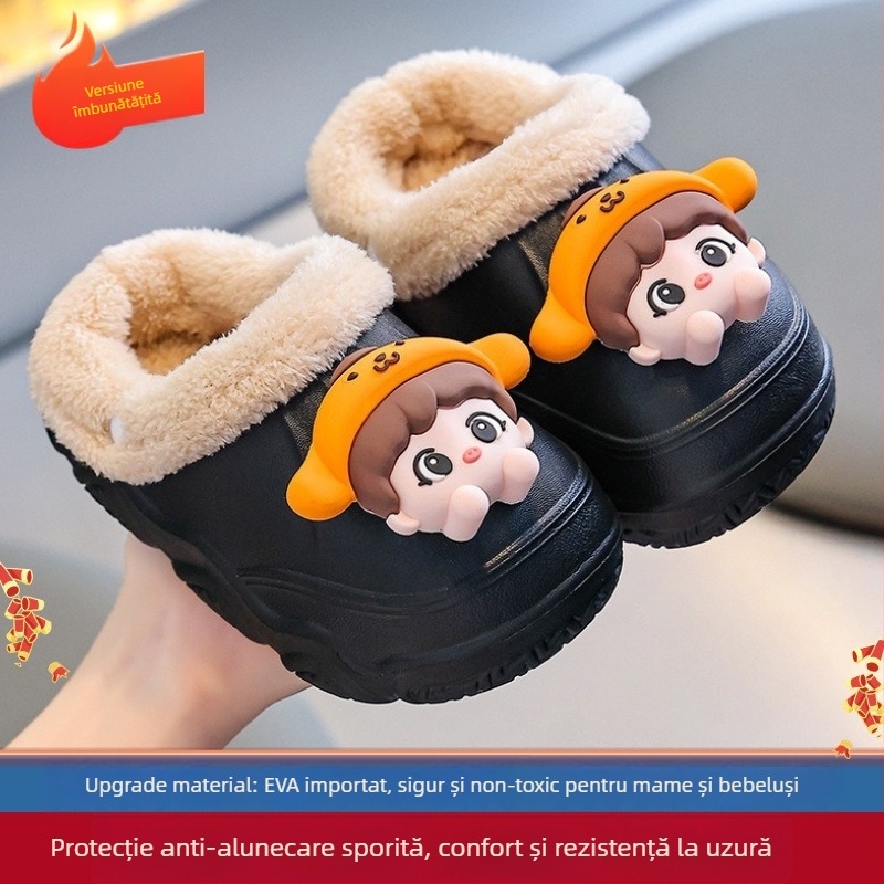 Papuci de casă din EVA și bumbac, pentru copii și adulți, unisex, antiderapante, impermeabile, design desene animate, călduroase pentru iarnă.