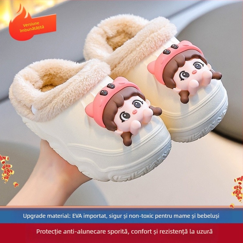 Papuci de casă din EVA și bumbac, pentru copii și adulți, unisex, antiderapante, impermeabile, design desene animate, călduroase pentru iarnă.