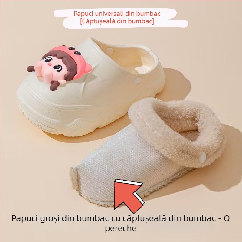 Papuci de casă din EVA și bumbac, pentru copii și adulți, unisex, antiderapante, impermeabile, design desene animate, călduroase pentru iarnă.