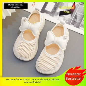 Sandale sportive din plasă pentru copii, cu fundă, răcoroase pentru vară; pentru fete; Fără căptușeală; Vârste 4–12; Vară 2023