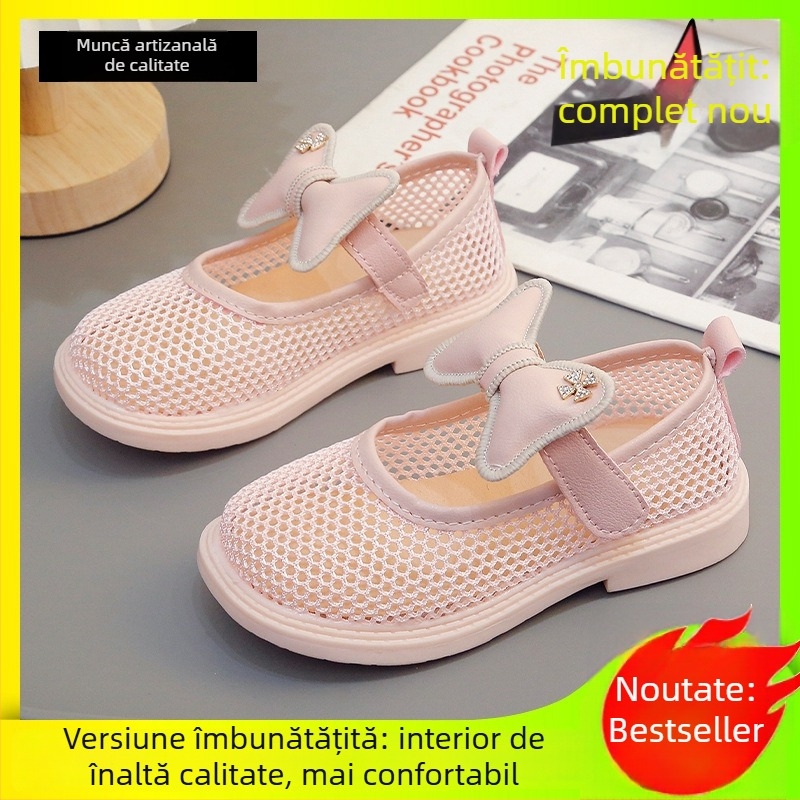 Sandale sportive din plasă pentru copii, cu fundă, răcoroase pentru vară; pentru fete; Fără căptușeală; Vârste 4–12; Vară 2023