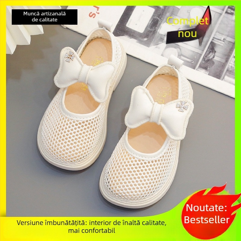 Sandale sportive din plasă pentru copii, cu fundă, răcoroase pentru vară; pentru fete; Fără căptușeală; Vârste 4–12; Vară 2023