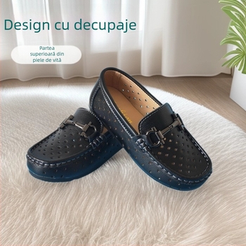 Pantofi pentru copii cu perforații, partea superioară din piele split, branț din piele naturală, manufactură manuală, gardă joasă, stil coreean