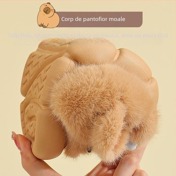 Șlapi de bumbac pentru copii, partea superioară din catifea, talpă EVA, model Cartoon, unisex, mențin căldura