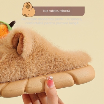 Șlapi de bumbac pentru copii, partea superioară din catifea, talpă EVA, model Cartoon, unisex, mențin căldura