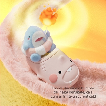 Papuci pentru copii cu rechin desen animat, pentru iarnă, impermeabili, antiderapante, cu căptușeală din bumbac cald