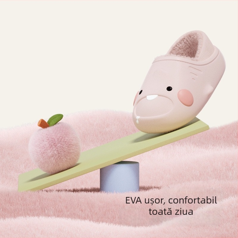 Papuci pentru copii cu rechin desen animat, pentru iarnă, impermeabili, antiderapante, cu căptușeală din bumbac cald