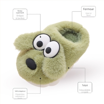 Papuci de casă din bumbac pluș pentru copii – stil desen animat, iarnă, croială neutră, vârste 1–12 ani