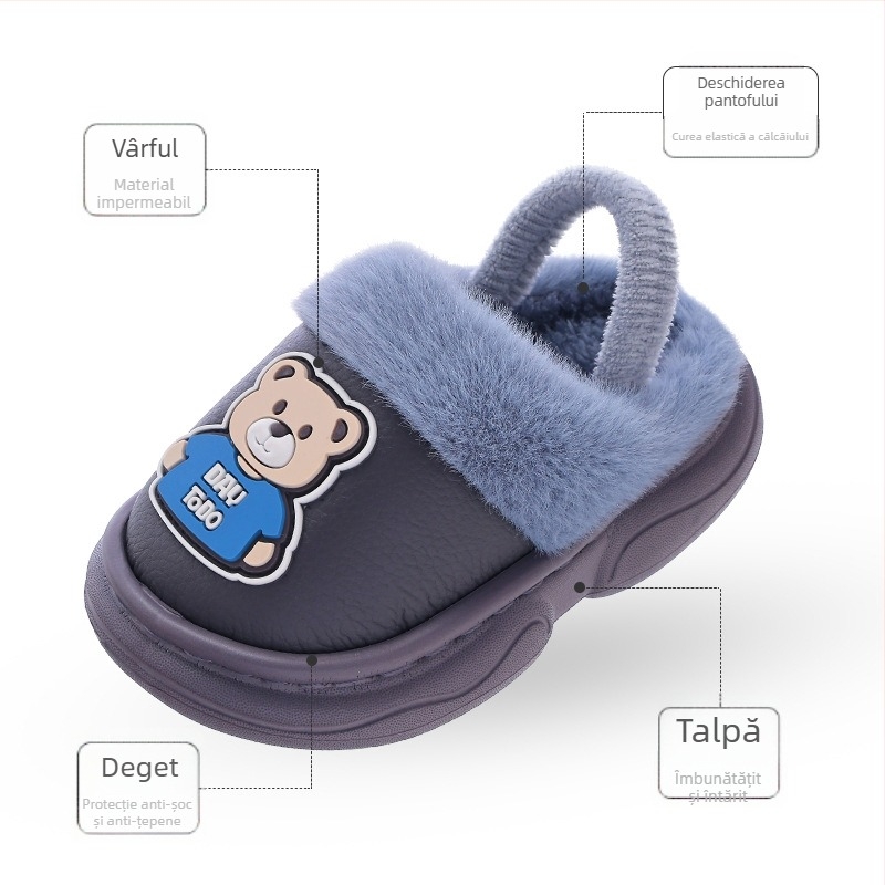 Papuci de bumbac pentru copii mici, unisex, stil desen animat, iarnă, partea superioară din piele artificială, vârsta 1-3 ani