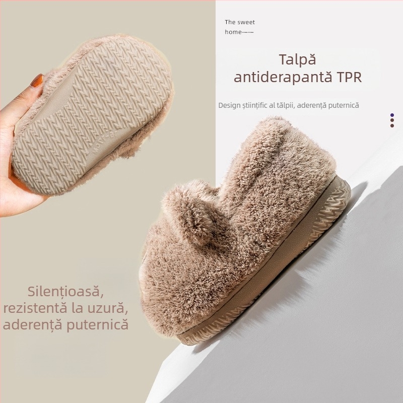 Bramler Papuci de iarnă pentru copii, din bumbac, cu călcâi închis, calzi, talpă antiderapantă