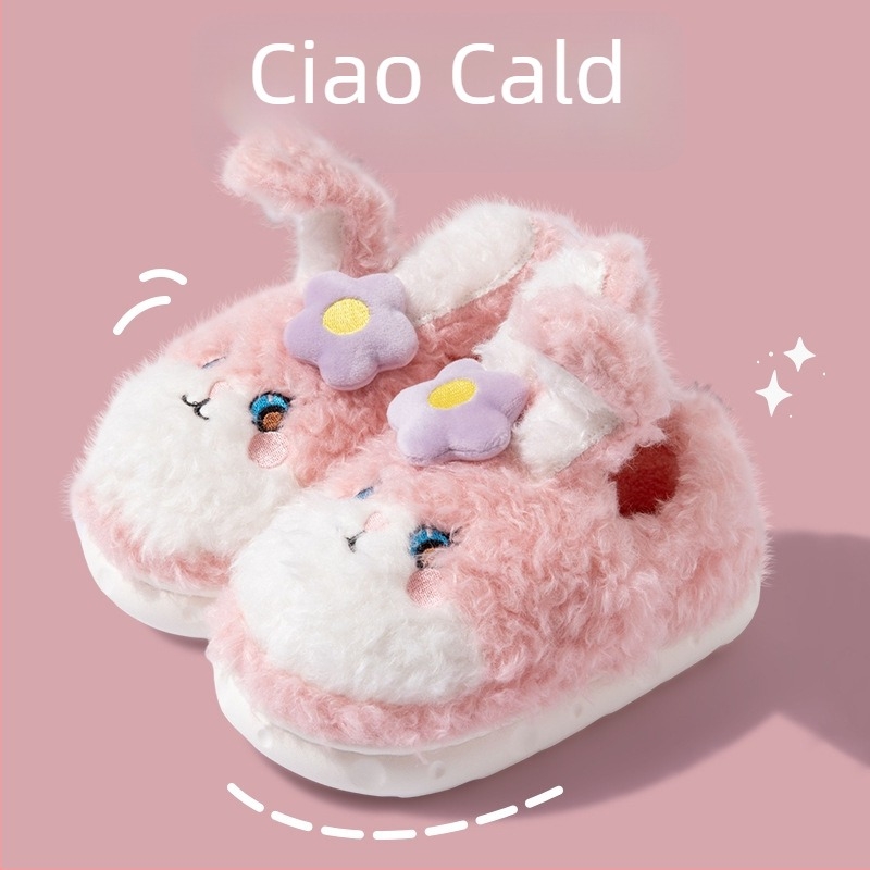 Papuci de iarnă din bumbac pentru copii, imprimeu iepure desen animat, design prințesă, interior cald, talpă EVA groasă