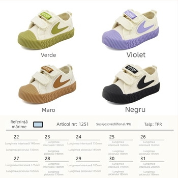Topstar pantofi sport din pânză pentru copii, talpă moale, închidere Velcro, unisex, stil coreean (Partea superioară: pânză; brană: PU; talpă: tendon de vită)