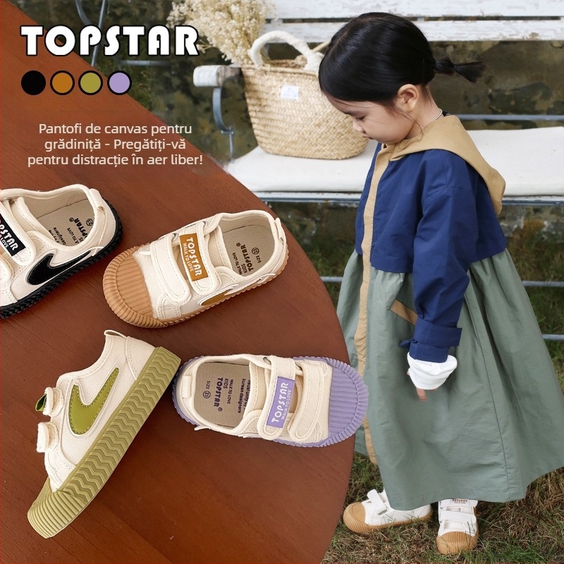 Topstar pantofi sport din pânză pentru copii, talpă moale, închidere Velcro, unisex, stil coreean (Partea superioară: pânză; brană: PU; talpă: tendon de vită)