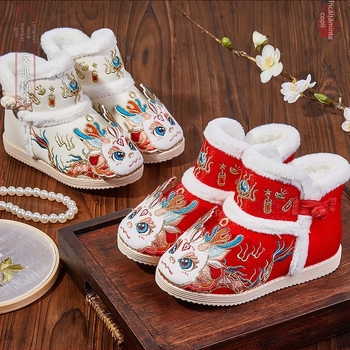 Anul Dragonului: pantofi de bumbac groși pentru bebeluși și fete, papuci de tip slip-on din bumbac cu broderie florală