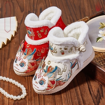Anul Dragonului: pantofi de bumbac groși pentru bebeluși și fete, papuci de tip slip-on din bumbac cu broderie florală