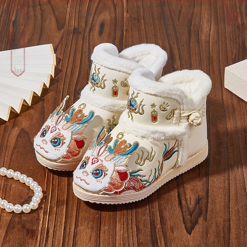 Anul Dragonului: pantofi de bumbac groși pentru bebeluși și fete, papuci de tip slip-on din bumbac cu broderie florală