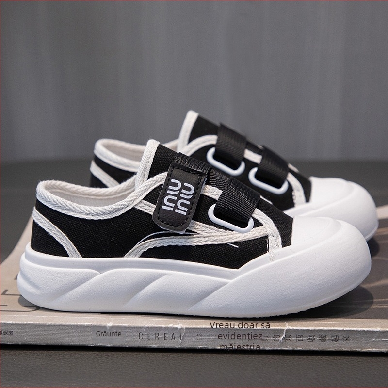 Pantofi pentru copii din pânză cu Velcro, talpă din cauciuc, stil casual, branț PU