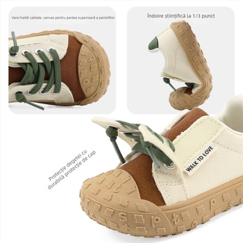 Pantofi sport pentru copii din canvas, Velcro - Unisex, gleznă joasă, talpă TPR, căptușeală din bumbac