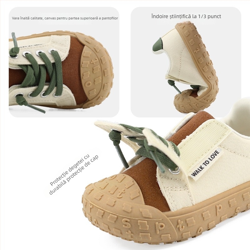 Pantofi sport pentru copii din canvas, Velcro - Unisex, gleznă joasă, talpă TPR, căptușeală din bumbac