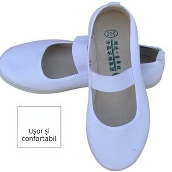 Pantofi de dans pentru copii – partea superioară din pânză, talpă din cauciuc, talpă joasă, PU branț, închidere cu bandă elastică