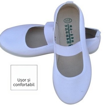 Pantofi de dans pentru copii – partea superioară din pânză, talpă din cauciuc, talpă joasă, PU branț, închidere cu bandă elastică