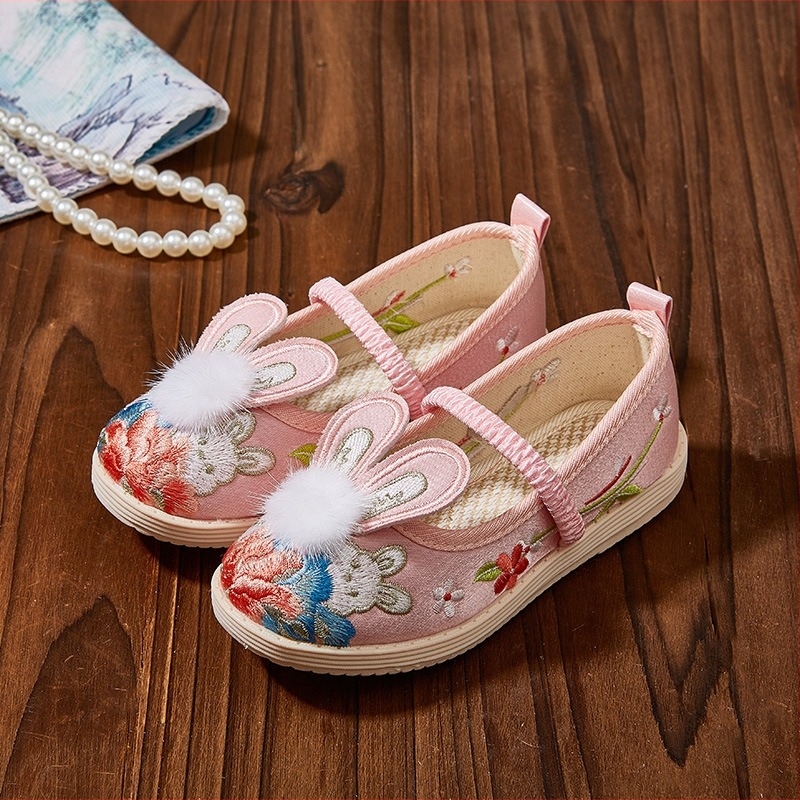 Pantofi tradiționali de pânză pentru copii, partea superioară din jacquard, broderie florală, talpă din cauciuc