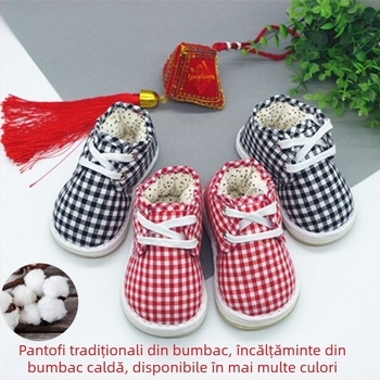 Pantofi de bebeluși cu cap de tigru – din bumbac, cu mai multe straturi, calzi și moi, talpă textilă, pentru copii 1–3 ani, stil chinezesc, toamnă 2024
