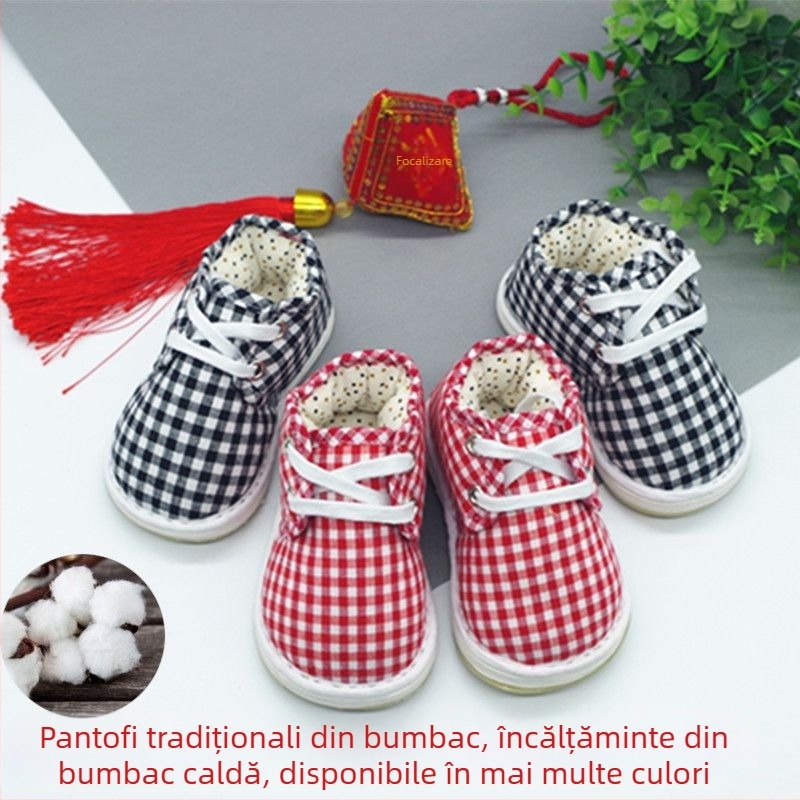 Pantofi de bebeluși cu cap de tigru – din bumbac, cu mai multe straturi, calzi și moi, talpă textilă, pentru copii 1–3 ani, stil chinezesc, toamnă 2024