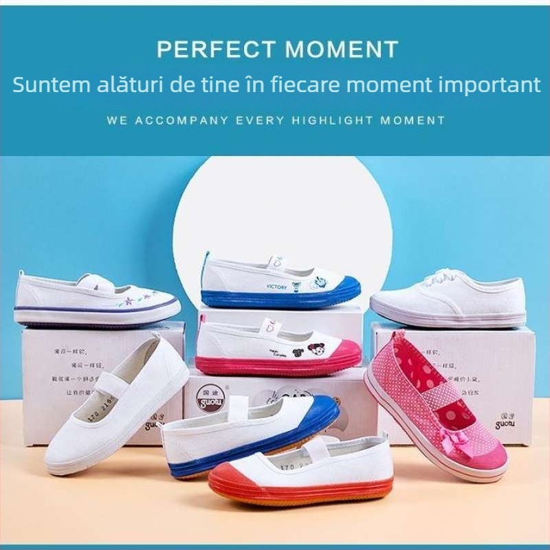 Pantofi din pânză pentru copii - Părtea superioară din bumbac, talpa din cauciuc, broderie, model cu desene animate, vârsta 4–6 ani